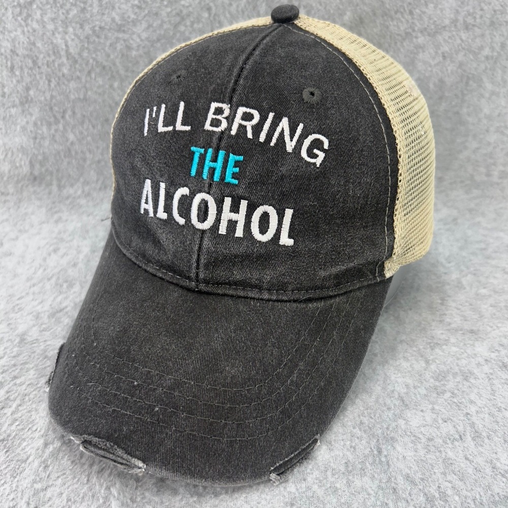 I'll Bring The Alcohol Mens Black Adams Trucker Hat Distressed Snapback OSFM